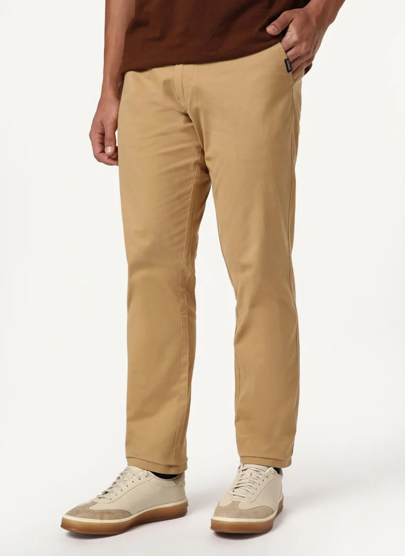 Urbano Fashion Urbano Fashion Men's Beige Straight Fit Mid Rise Cotton Casual Chinos Trousers Stretch